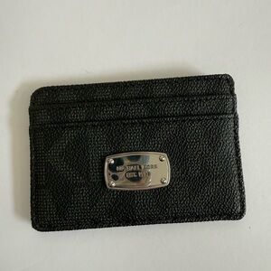 Michael Kors Black Textured Leather Card Case with Silver Logo Plate